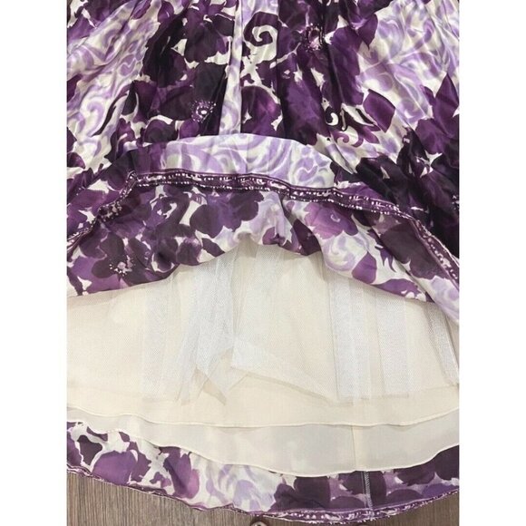 Adrianna Papell Sz 8 Purple Silk Blend Floral Print m Deep V Neck Halter Dress - Picture 4 of 5